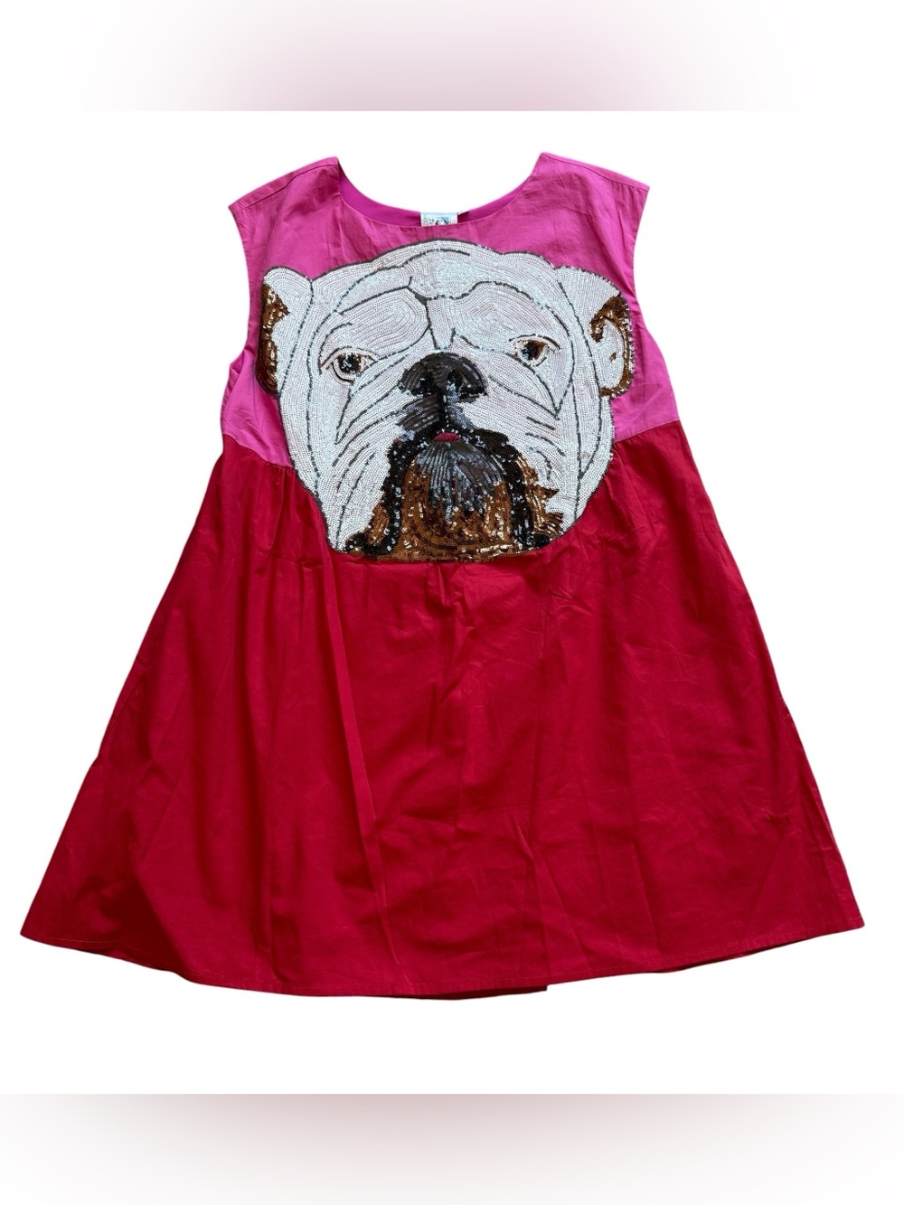 Queen of Sparkles UGA Bulldog Sequin Babydoll Mini Dress XS Pink Red Gameday Fan